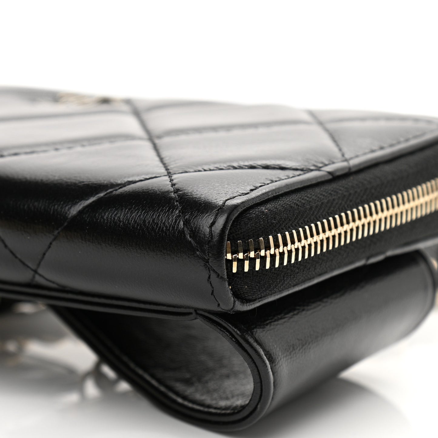 Shiny Lambskin Gusset Zip Around Waist Belt Wallet Black