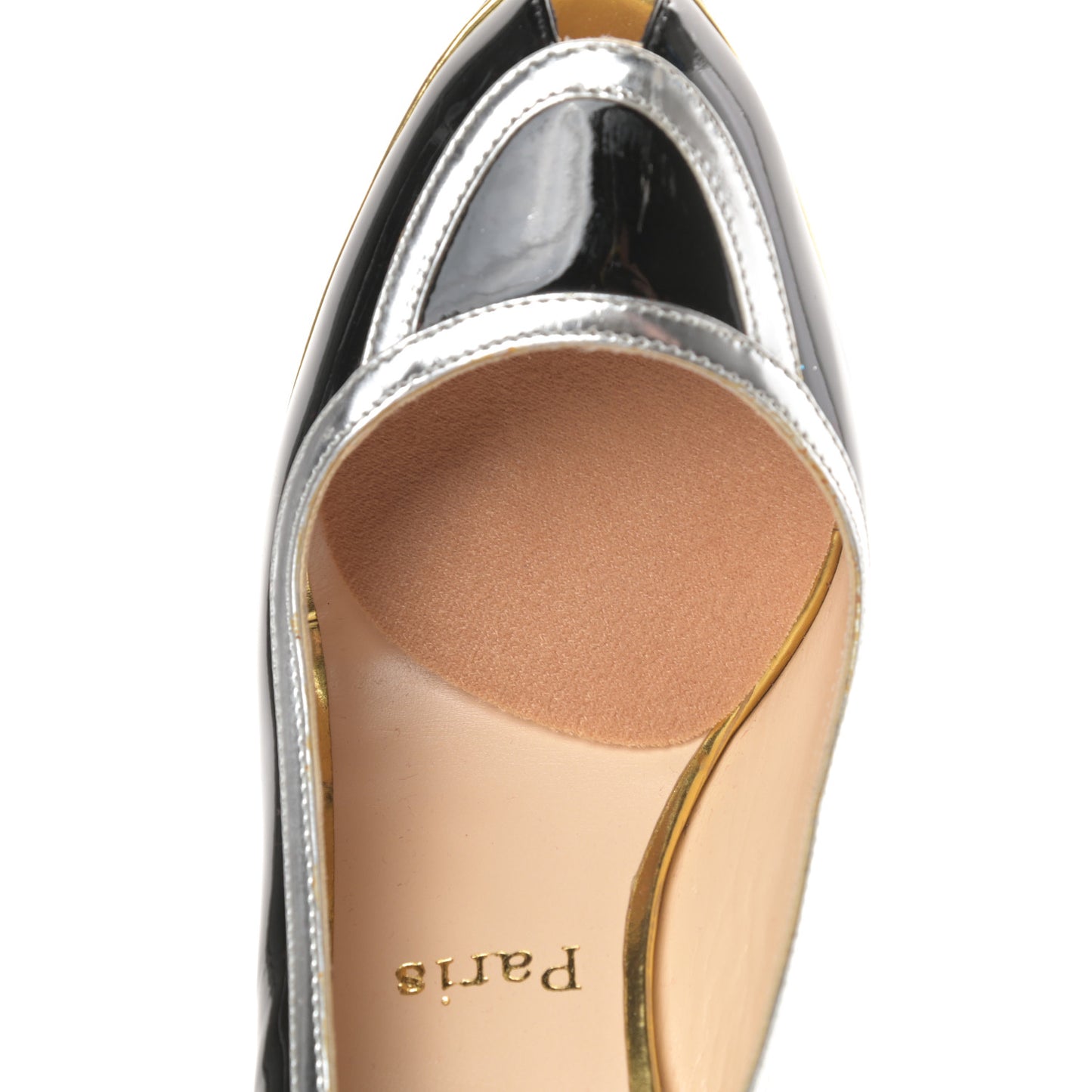 Patent Calfskin Round Toe Platform Slingback Pumps 37.5 Black