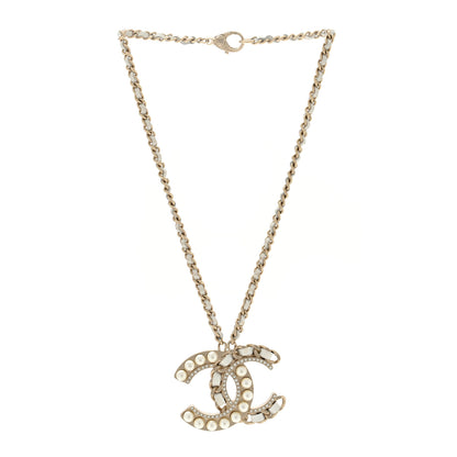 Chanel Pearl Crystal Lambskin Chain CC Necklace White Gold 2 of 3