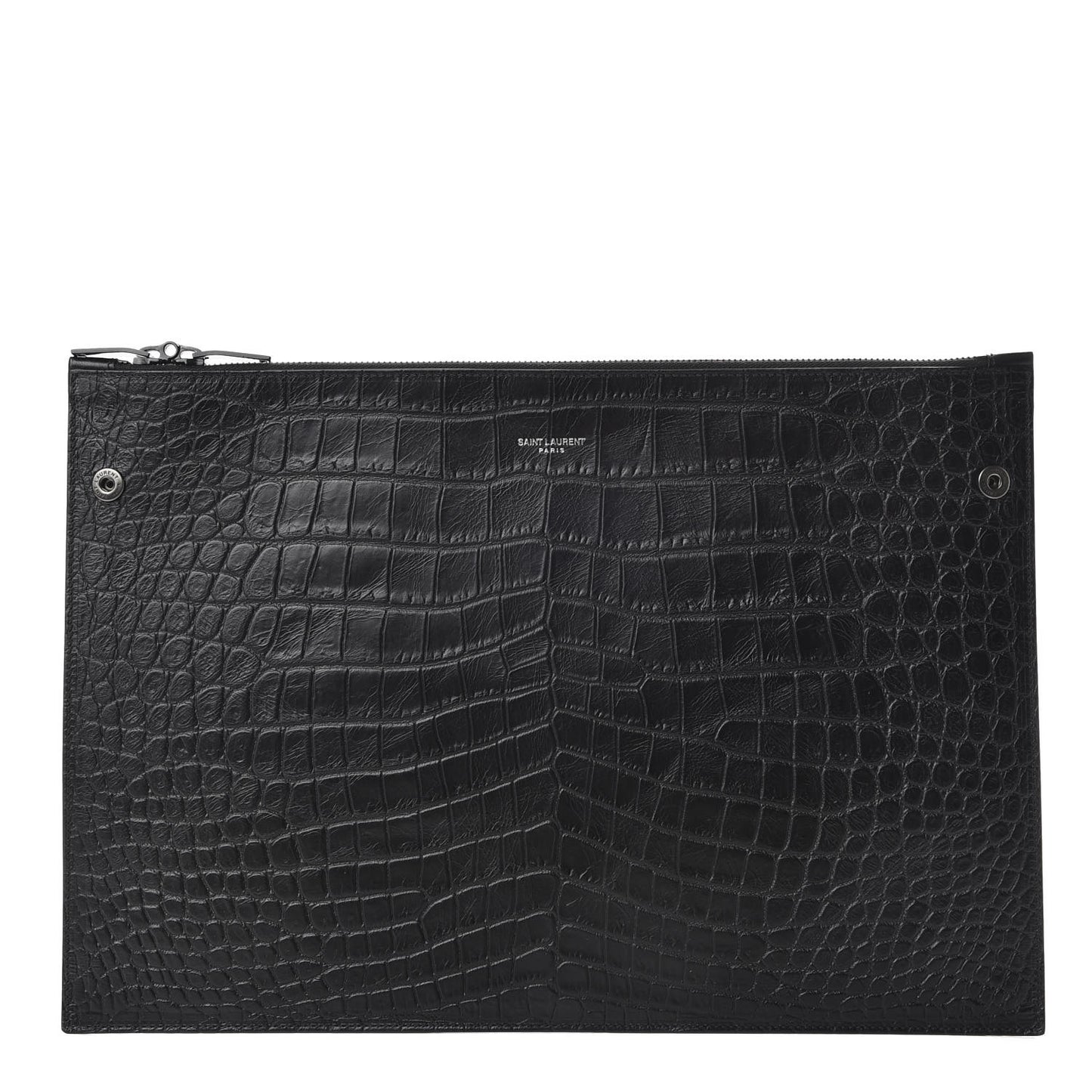 Calfskin Crocodile Embossed Large Sac De Jour Carryall Pouch Black