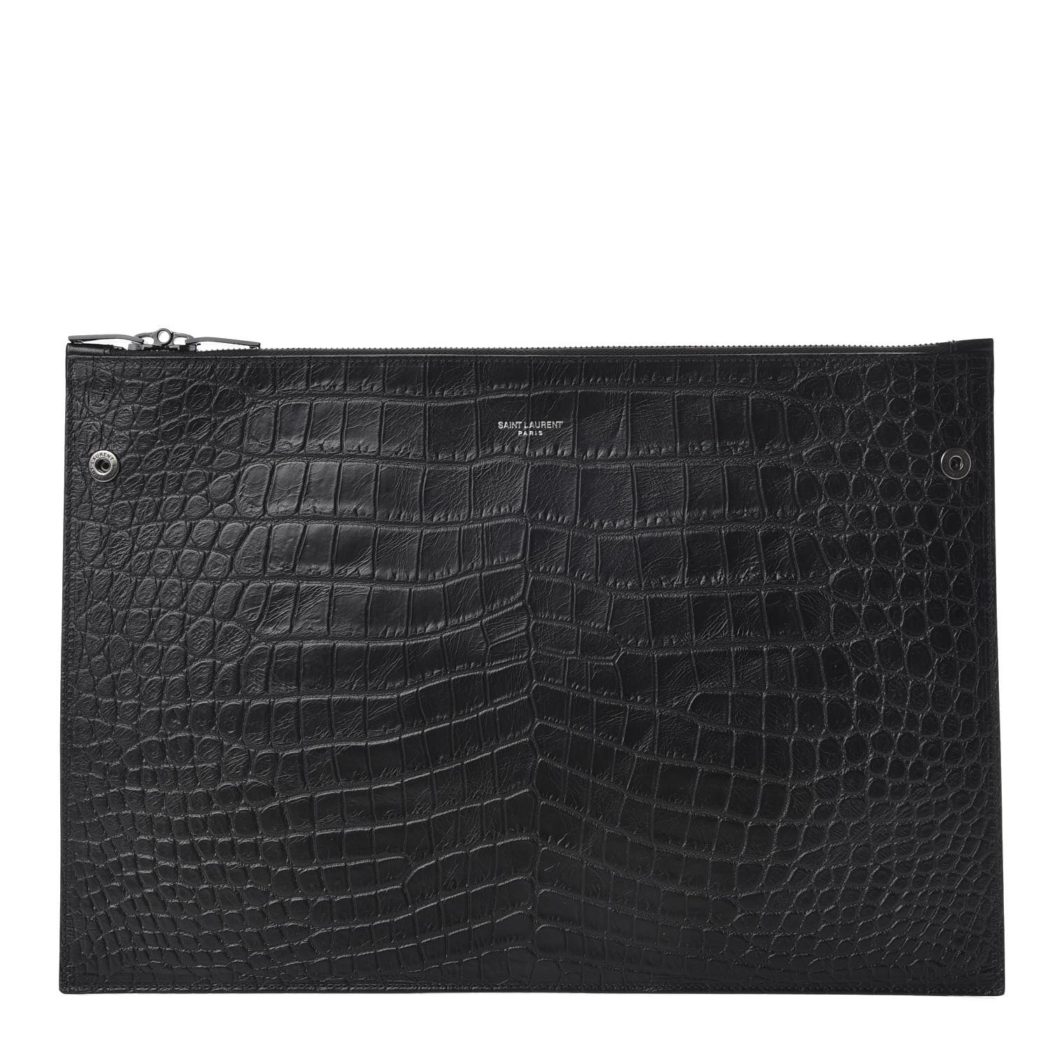 Saint Laurent Calfskin Crocodile Embossed Large Sac De Jour Carryall Pouch Black 1 of 8