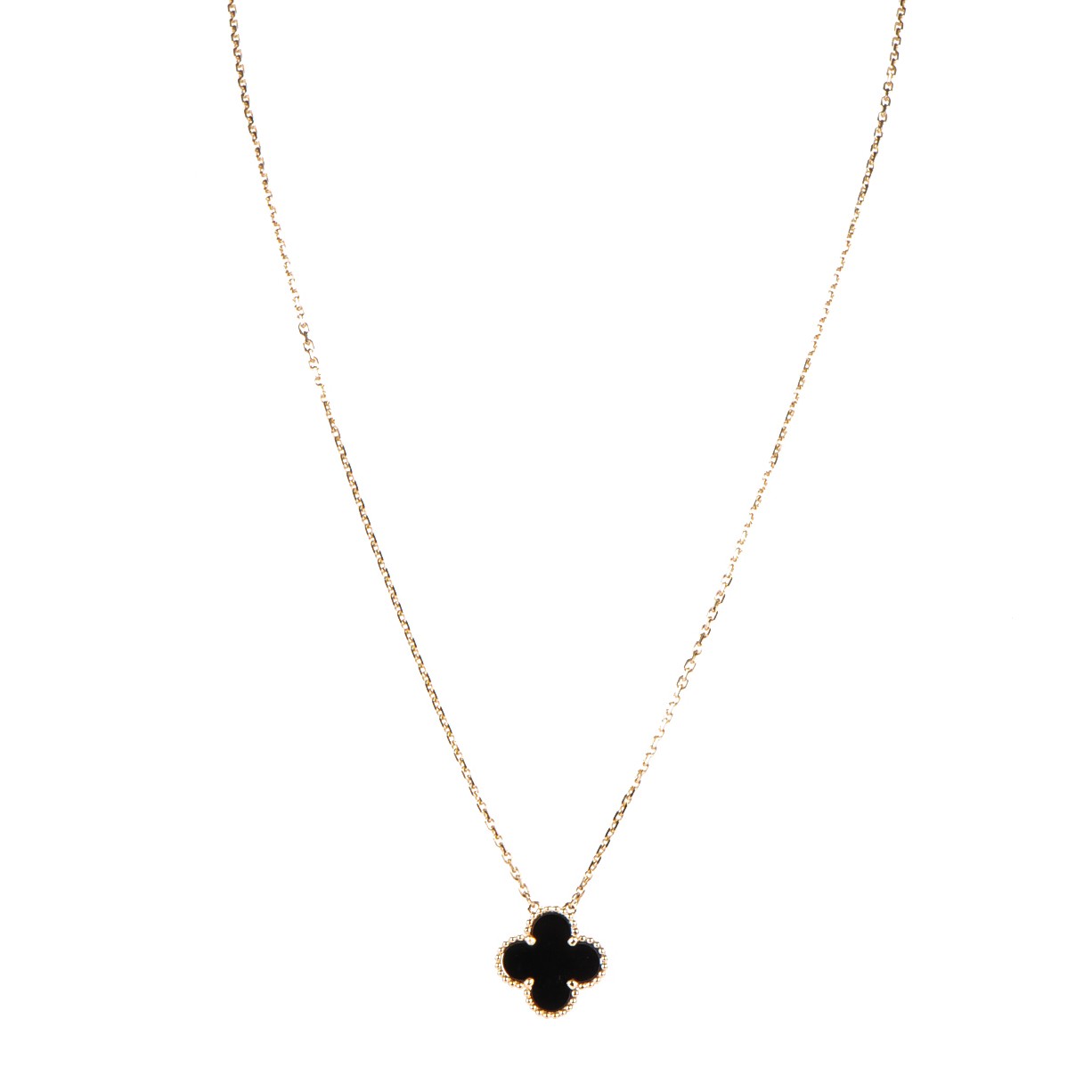 Van Cleef & Arpels 18K Yellow Gold Black Onyx Vintage Alhambra Pendant Necklace 1 of 6