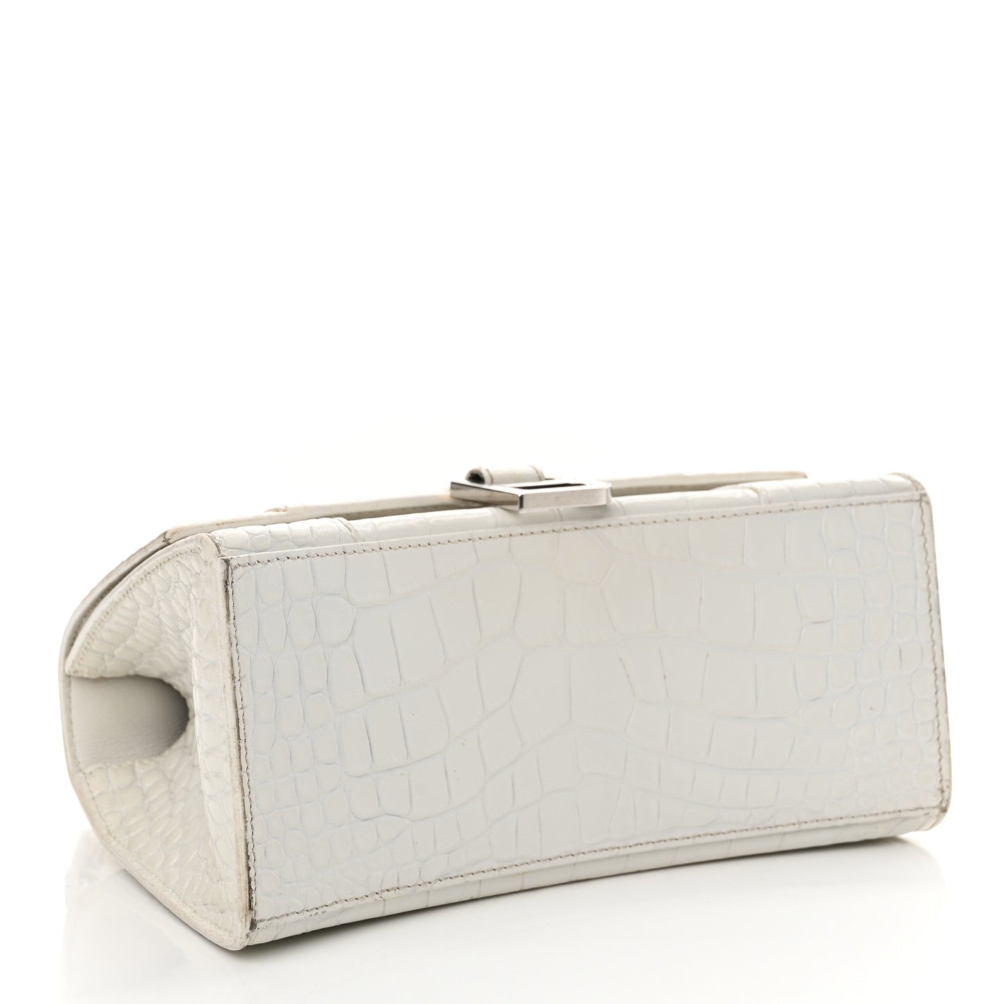 Calfskin Crocodile Embossed Small Hourglass Top Handle Bag White