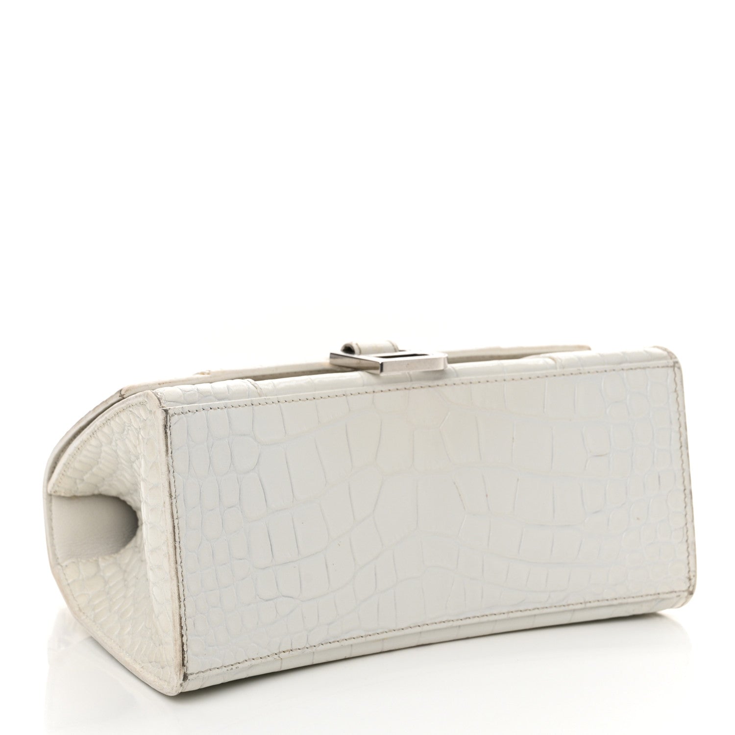 Balenciaga Calfskin Crocodile Embossed Small Hourglass Top Handle Bag White 4 of 28