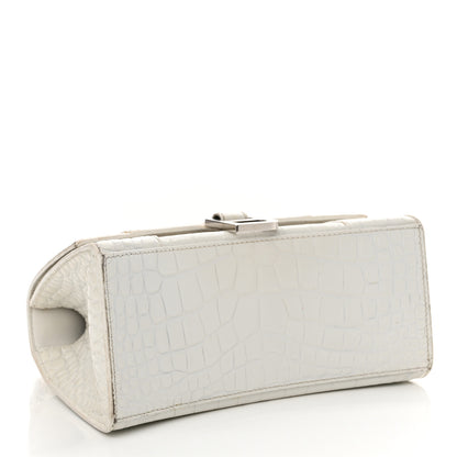Balenciaga Calfskin Crocodile Embossed Small Hourglass Top Handle Bag White 4 of 28