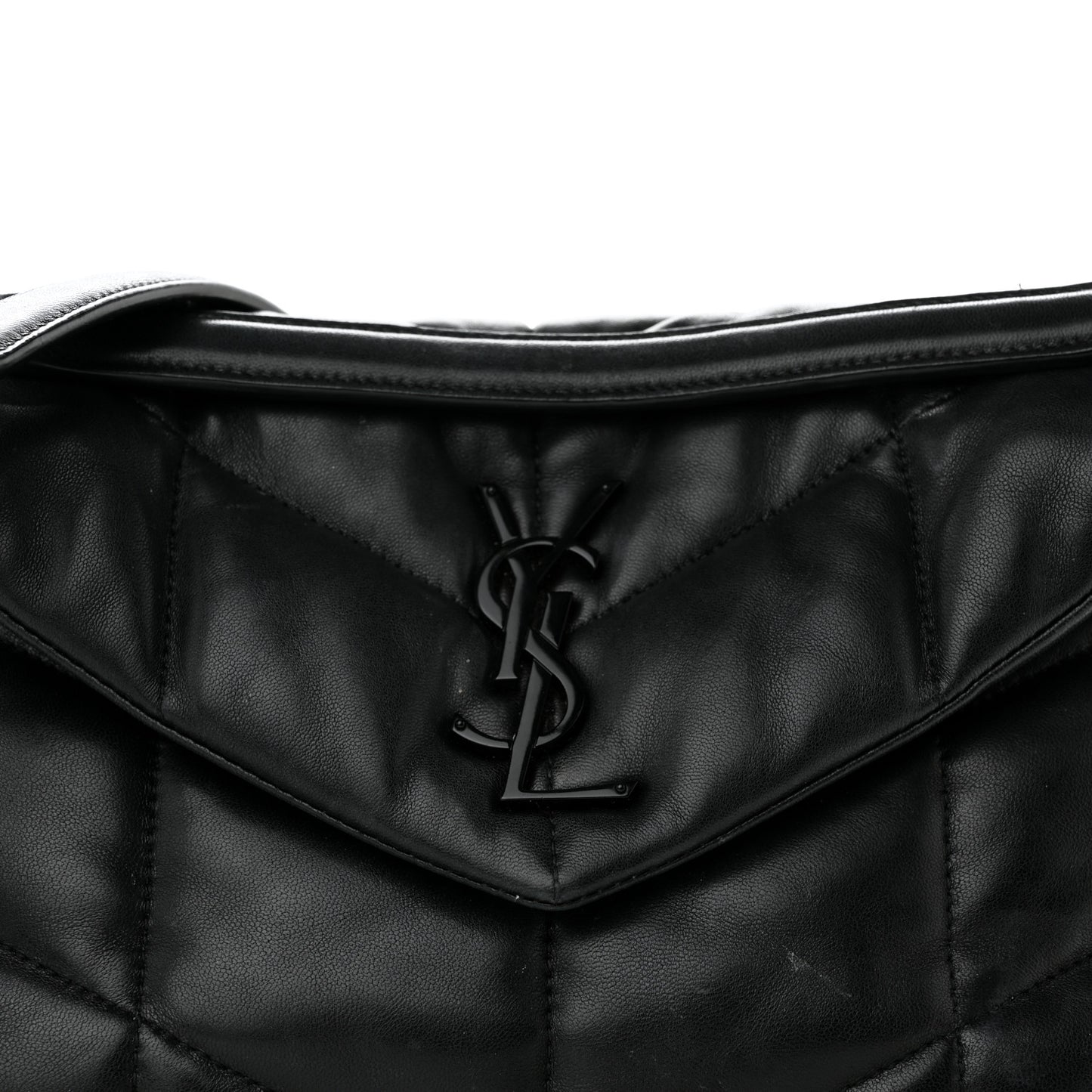 Lambskin Quilted Monogram Monochrome Medium Loulou Puffer Chain Satchel Black