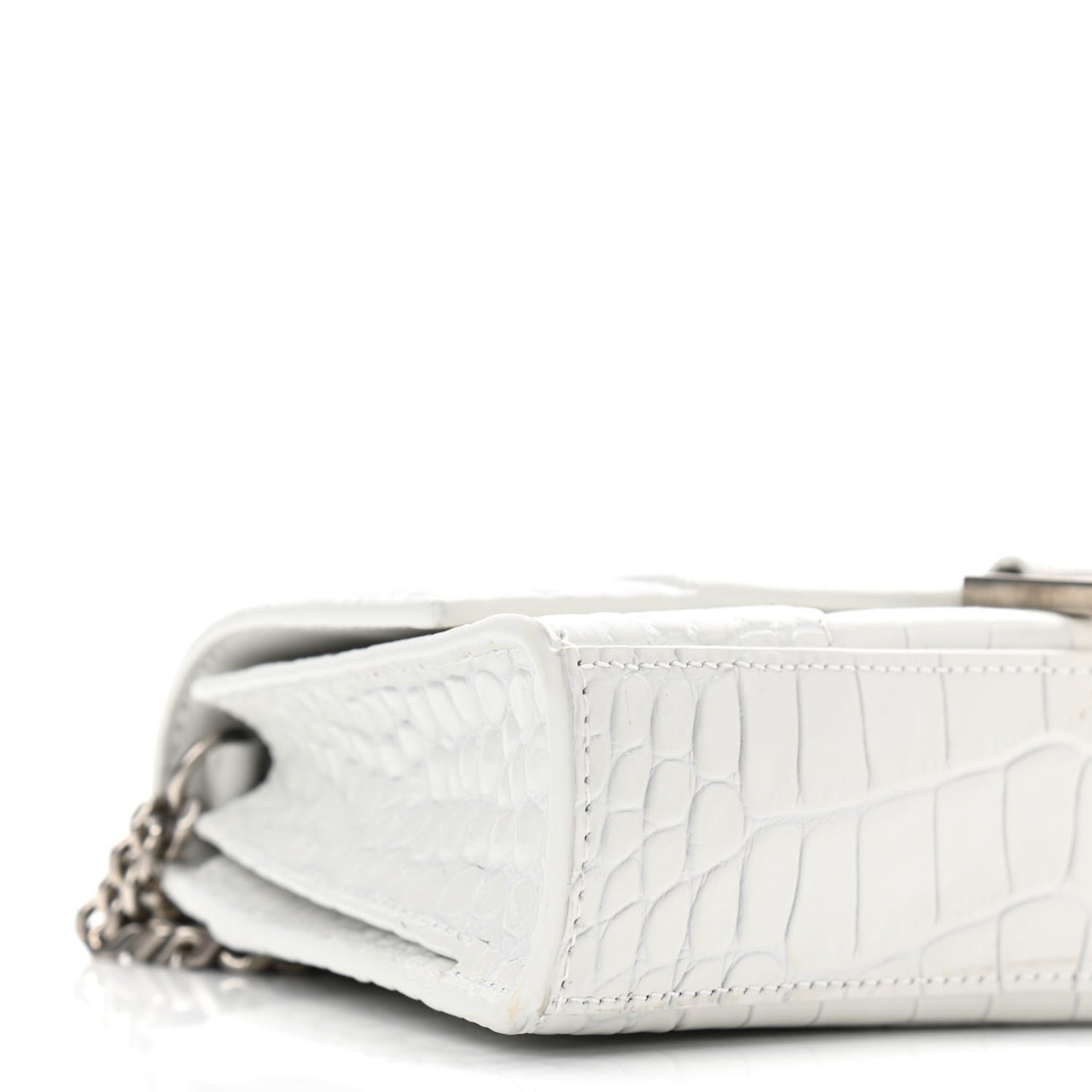 Shiny Calfskin Crocodile Embossed Small Hourglass Evening Chain Bag White