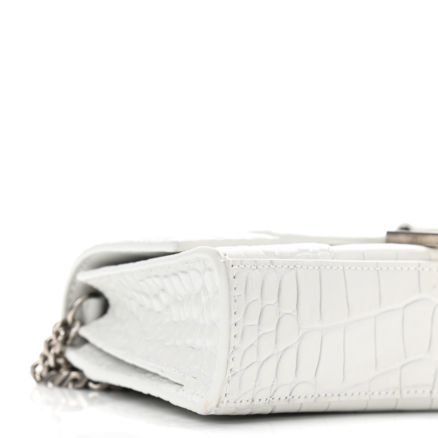Balenciaga Shiny Calfskin Crocodile Embossed Small Hourglass Evening Chain Bag White 8 of 9