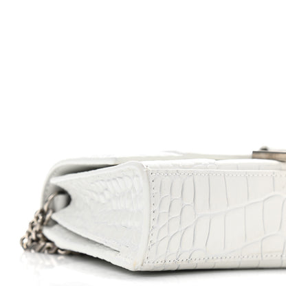 Balenciaga Shiny Calfskin Crocodile Embossed Small Hourglass Evening Chain Bag White 8 of 9