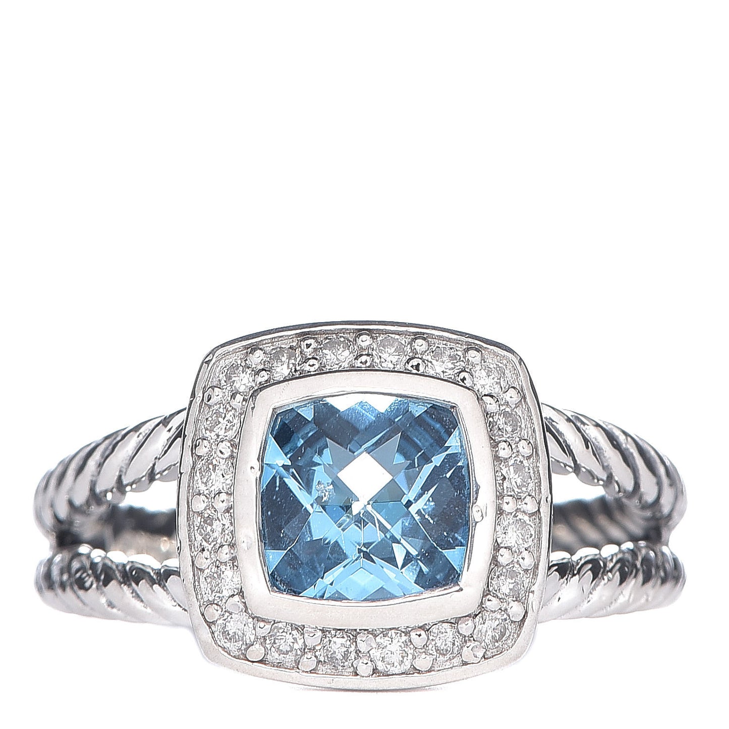 Sterling Silver Diamond Blue Topaz 7mm Petite Albion Ring 52 6