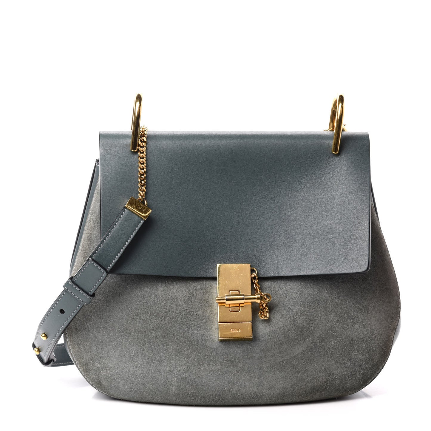 Suede Smooth Calfskin Drew Shoulder Bag Cloudy Blue