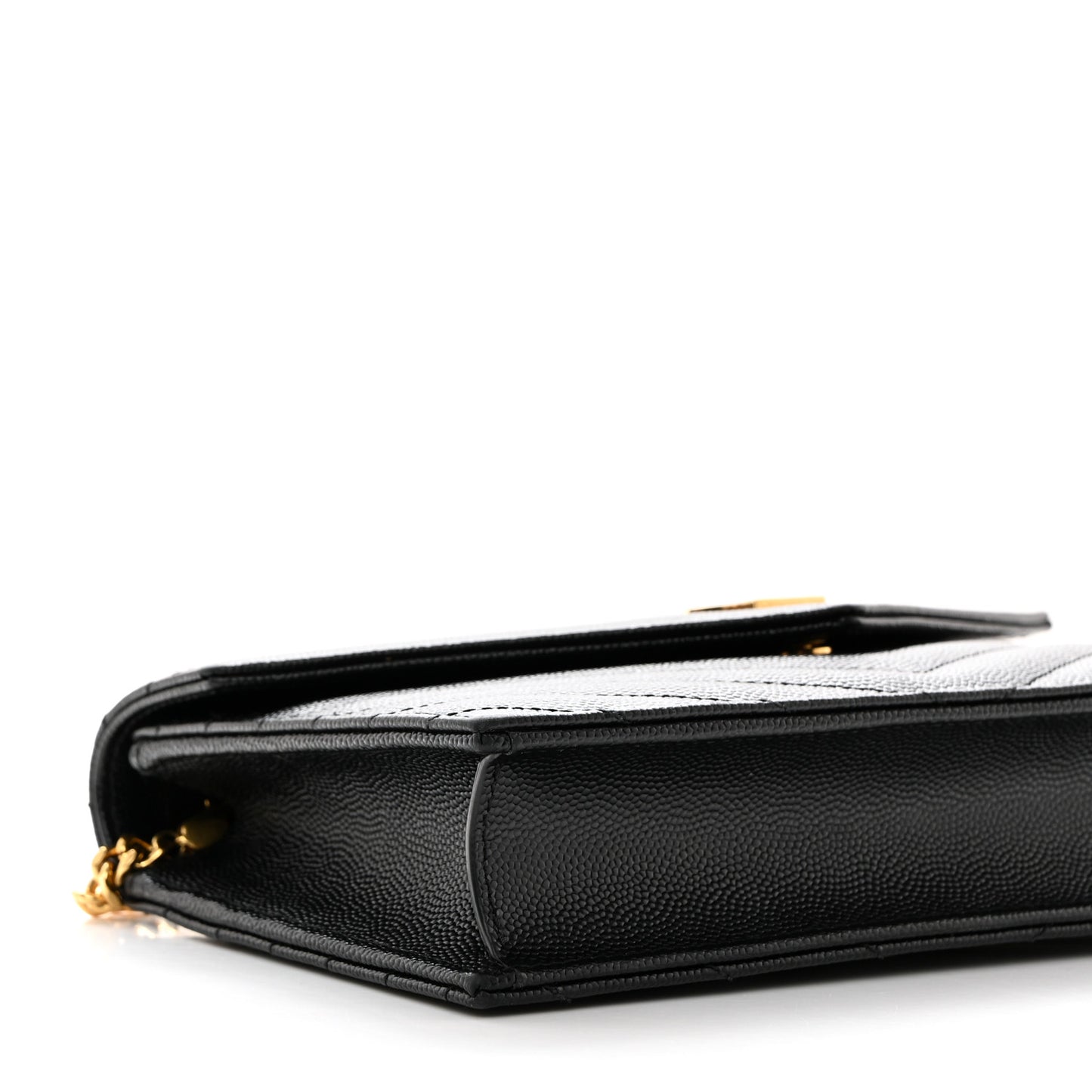 Grain De Poudre Matelasse Chevron Monogram Envelope Chain Wallet Black