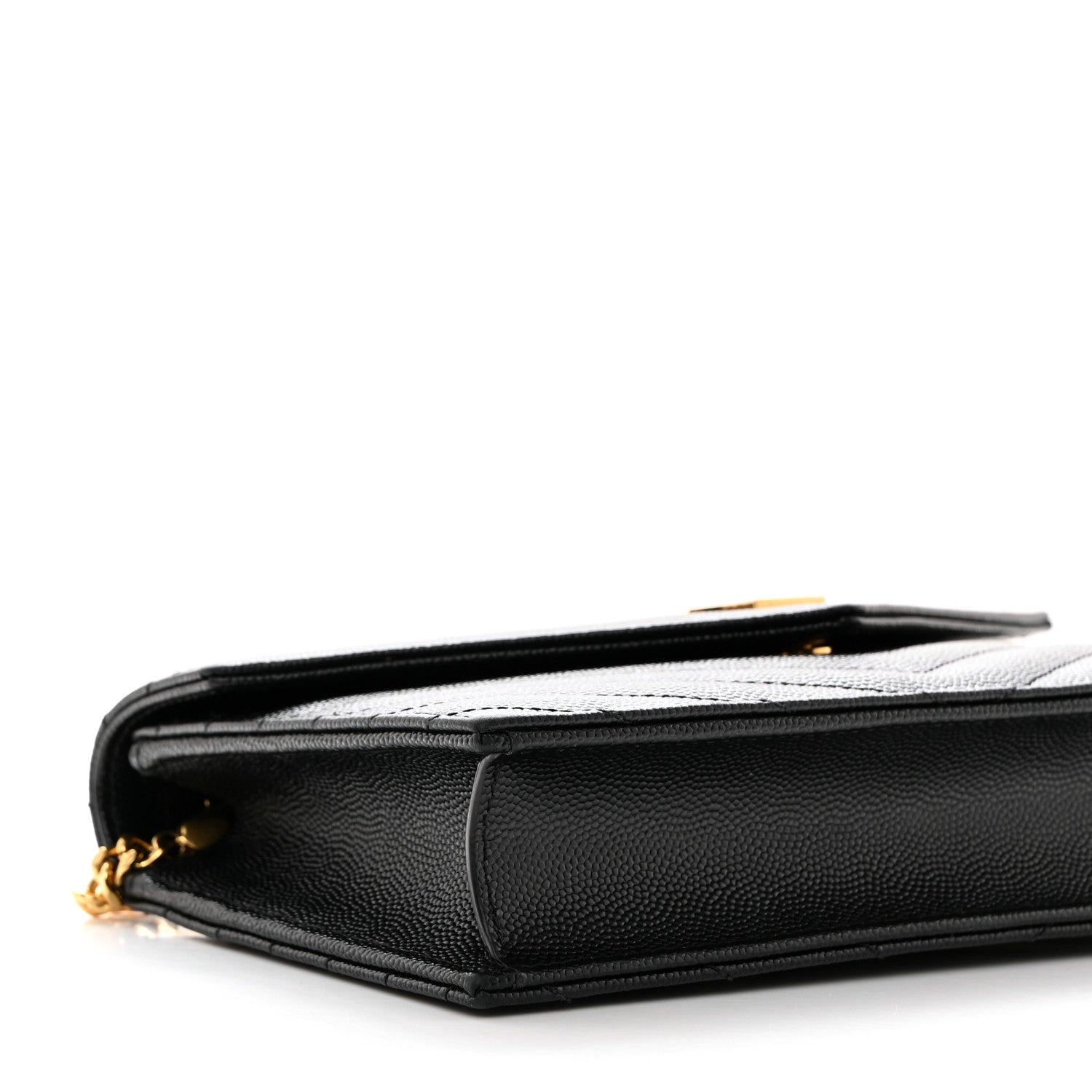 Saint Laurent Grain De Poudre Matelasse Chevron Monogram Envelope Chain Wallet Black 9 of 10