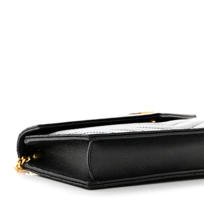 Saint Laurent Grain De Poudre Matelasse Chevron Monogram Envelope Chain Wallet Black 9 of 10