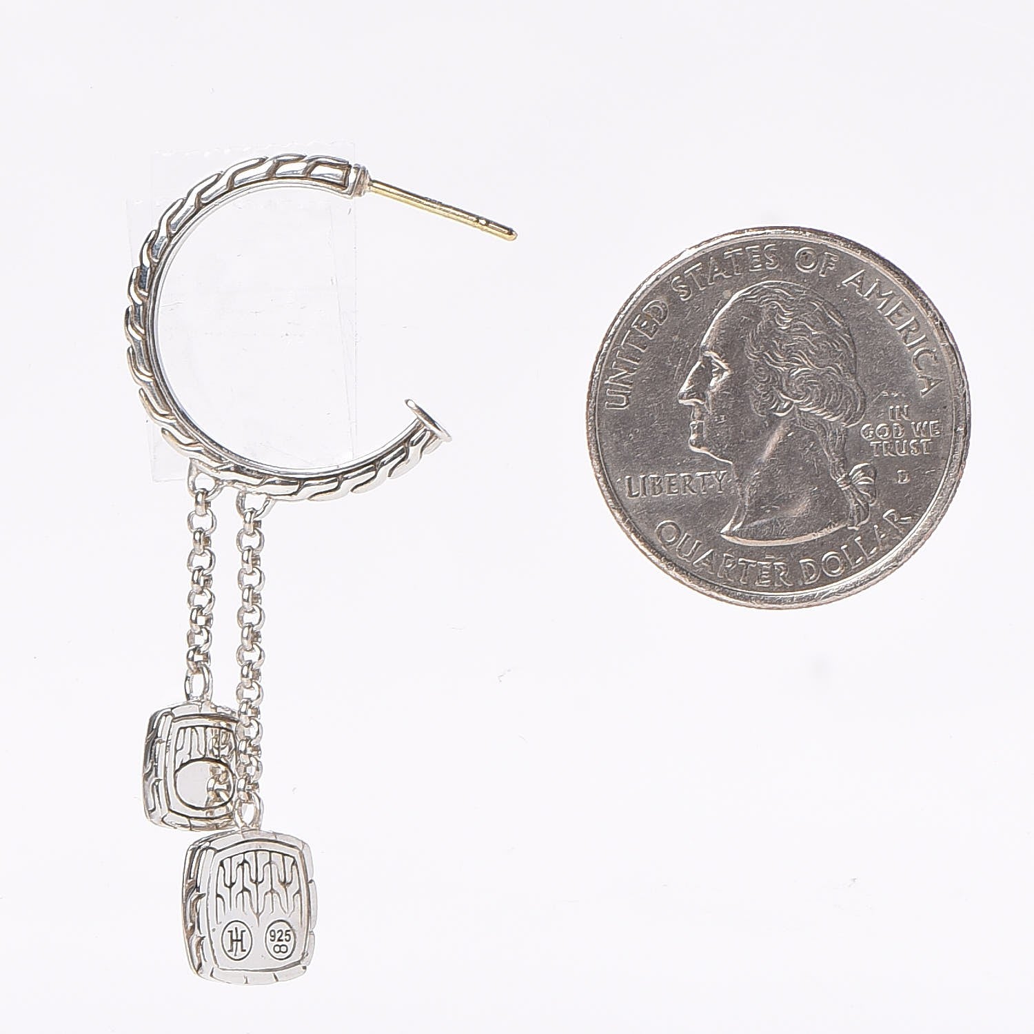 Louis Vuitton JOHN HARDY Sterling Silver White Quartz Batu Classic Chain Hoop Earrings 2 of 5