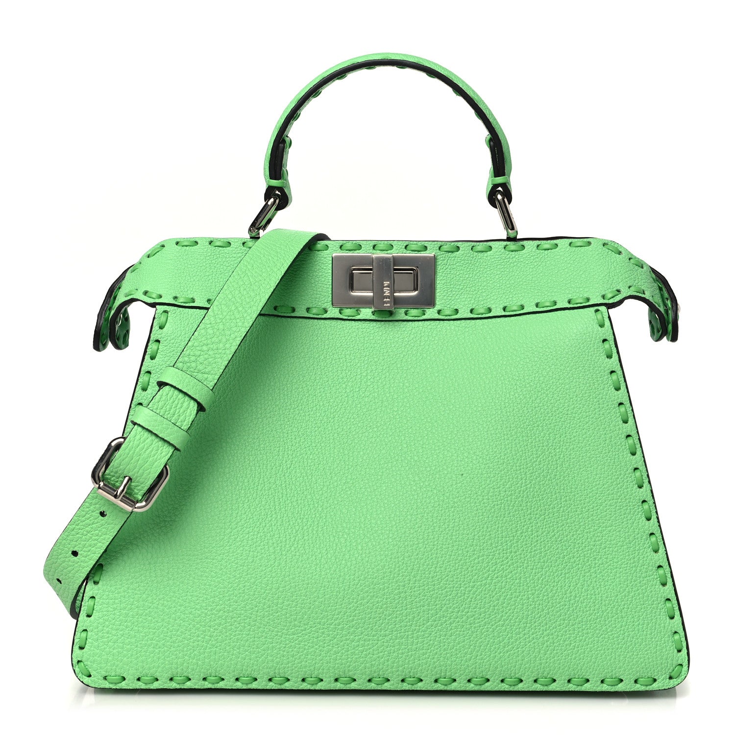 Fendi Cuoio Roma Sellerissima Nappa Sintetica Tape Stitch Small Peekaboo I SEE U Satchel Edamame 1 of 10