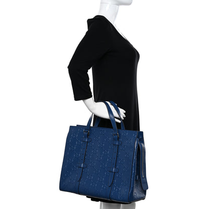 Gucci Calfskin GG Tennis Embossed Tote Bag Intense Metal Blue 2 of 11