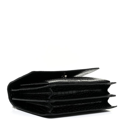 Saint Laurent Calfskin Crocodile Embossed Medium Monogram Sunset Black 3 of 16