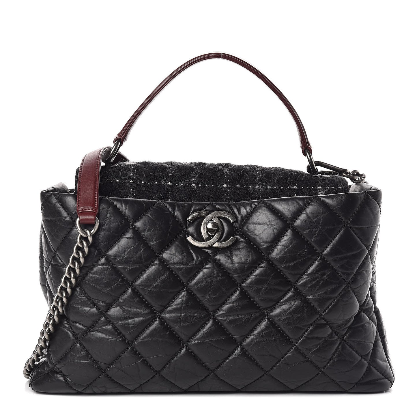Aged Calfskin Quilted Tweed Portobello Tote Black