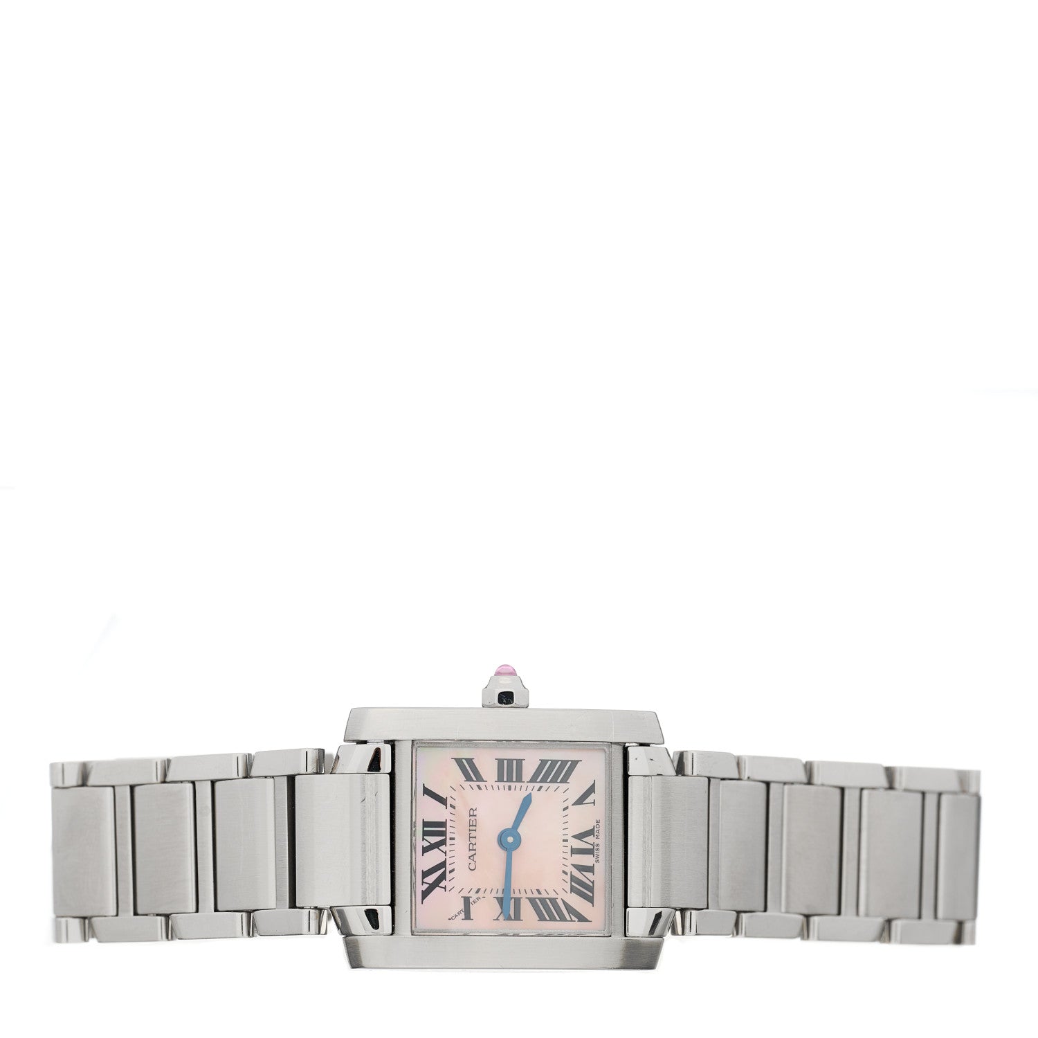 Cartier Stainless Steel Pink Mother of Pearl 20mm Tank Francaise Quartz Watch 2 of 4