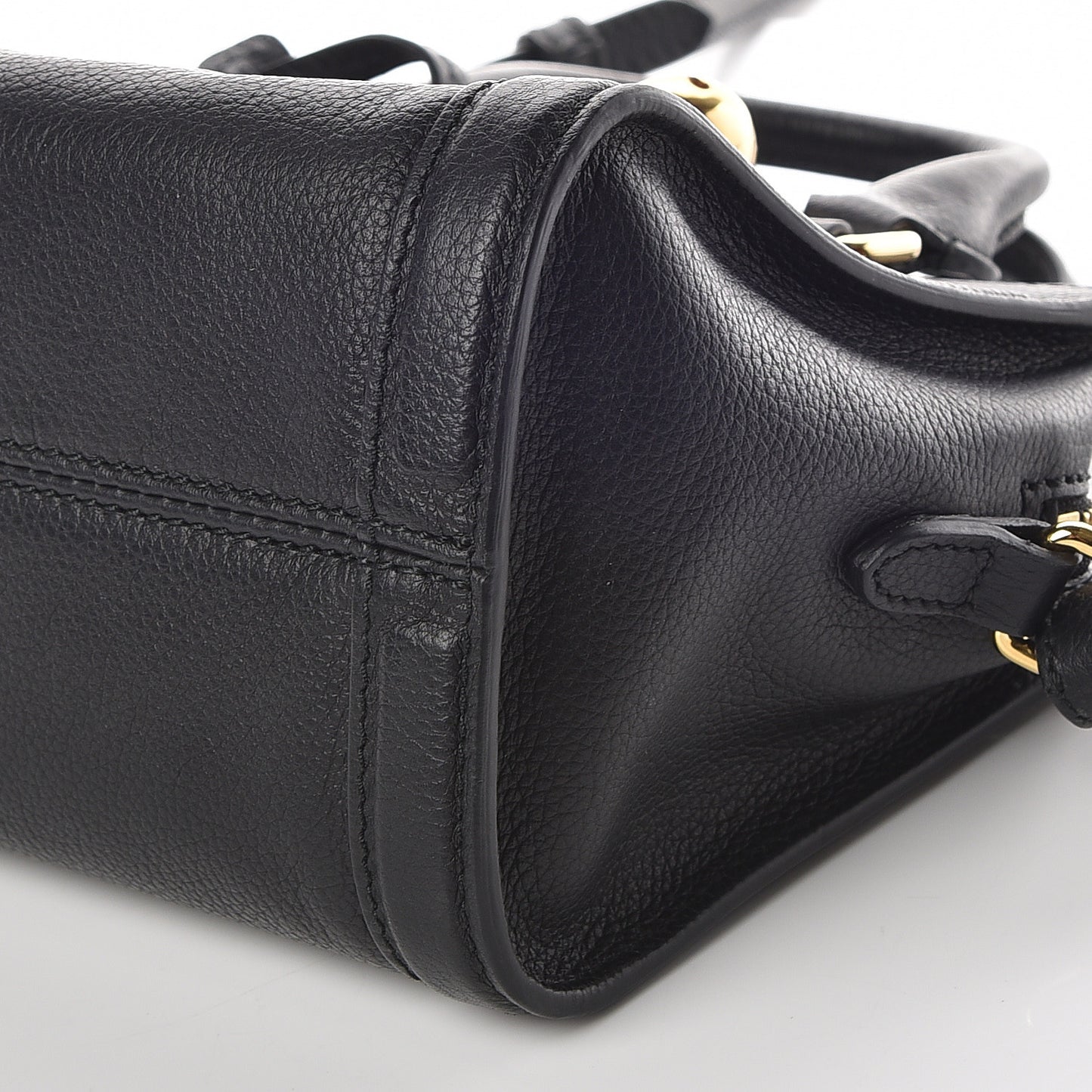 Pebbled Calfskin Mini Padlock Tote Black