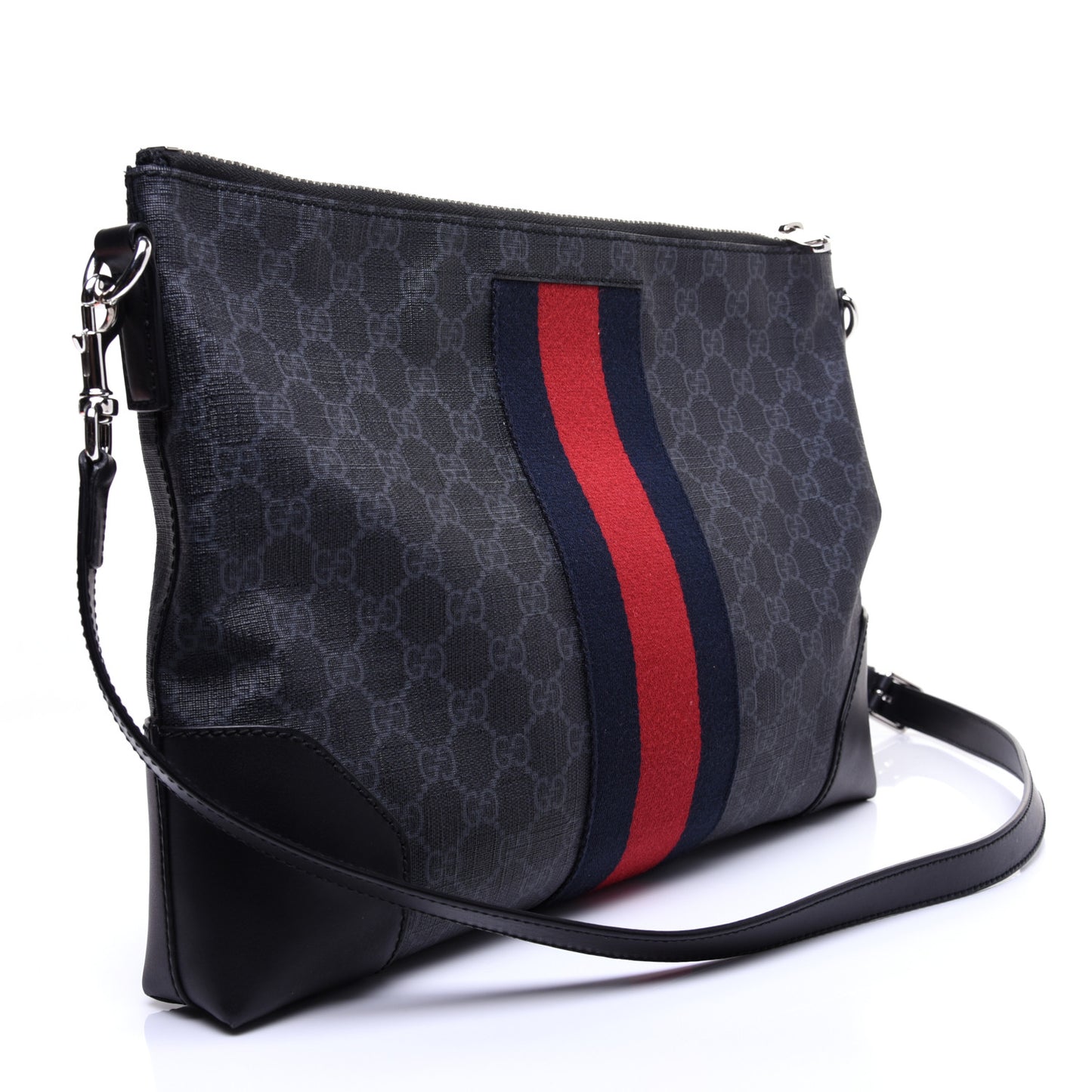 Soft GG Supreme Monogram Appia Calfskin Web East West Messenger Bag Black Grey