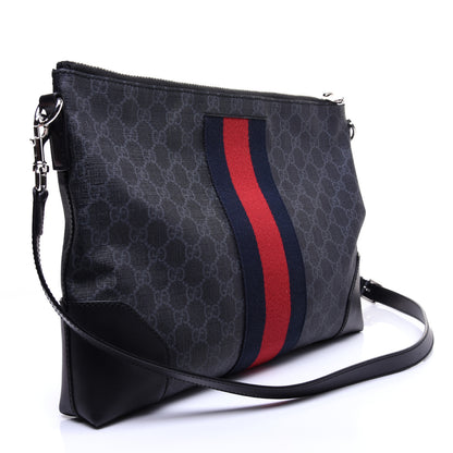 Gucci Soft GG Supreme Monogram Appia Calfskin Web East West Messenger Bag Black Grey 3 of 11