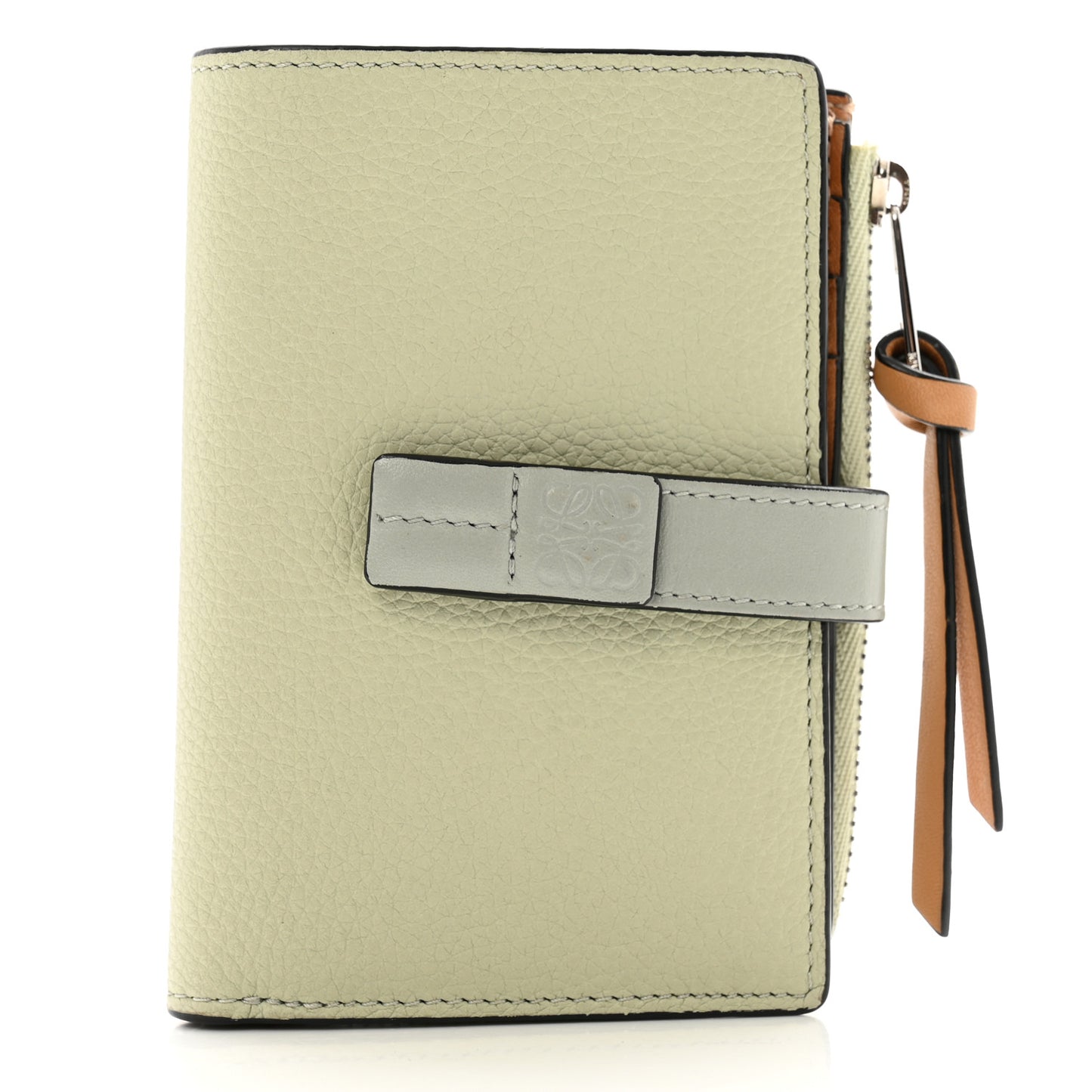 Grained Calfskin Anagram Embossed Slim Zip Bi-Fold Wallet Verde Marble