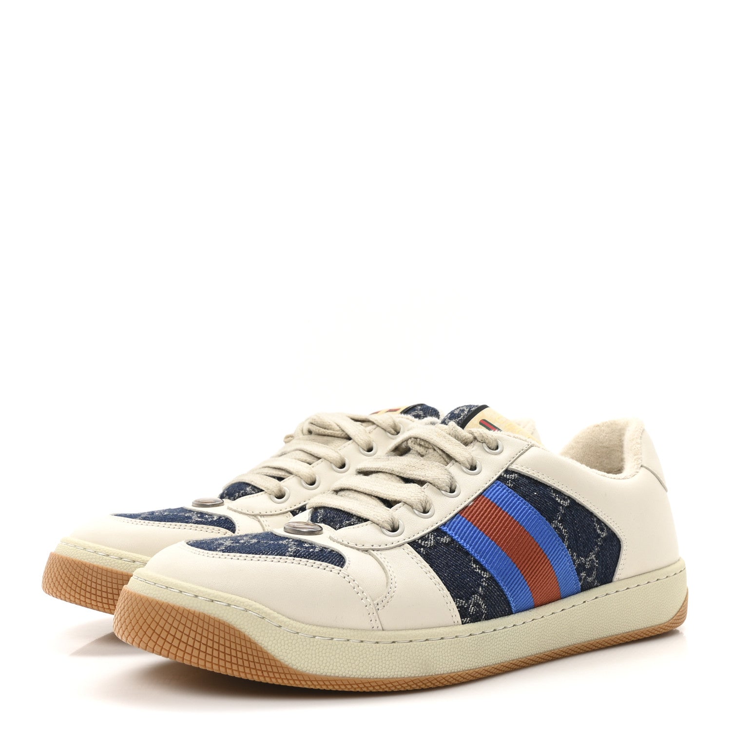 Gucci Calfskin Denim Web Womens Screener Sneakers 40.5 Mystic White Dusty Milk 4 of 8