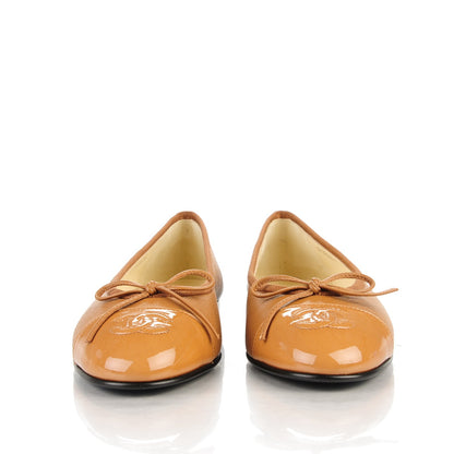 Chanel Patent Goatskin Cap Toe Ballerina Flats 36 Camel 2 of 8