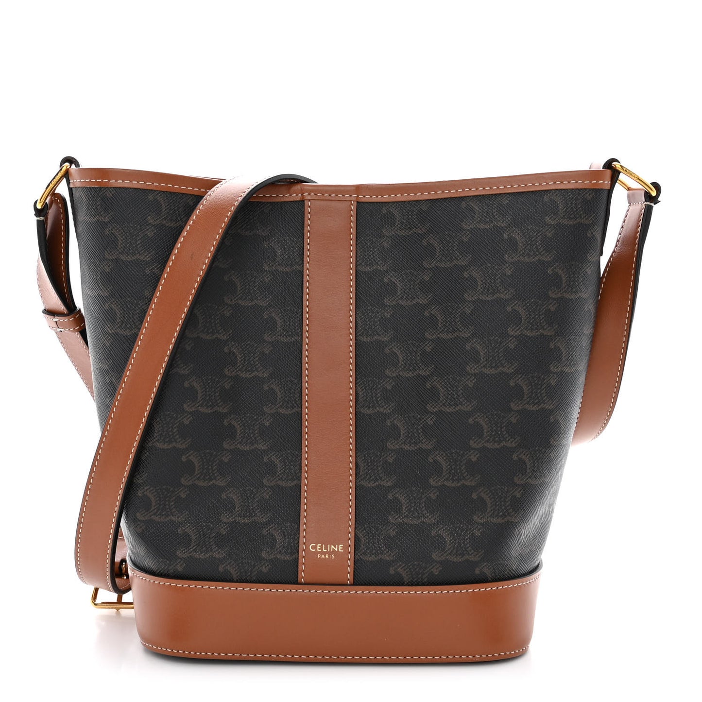 Triomphe Canvas Calfskin Small Bucket Bag Tan