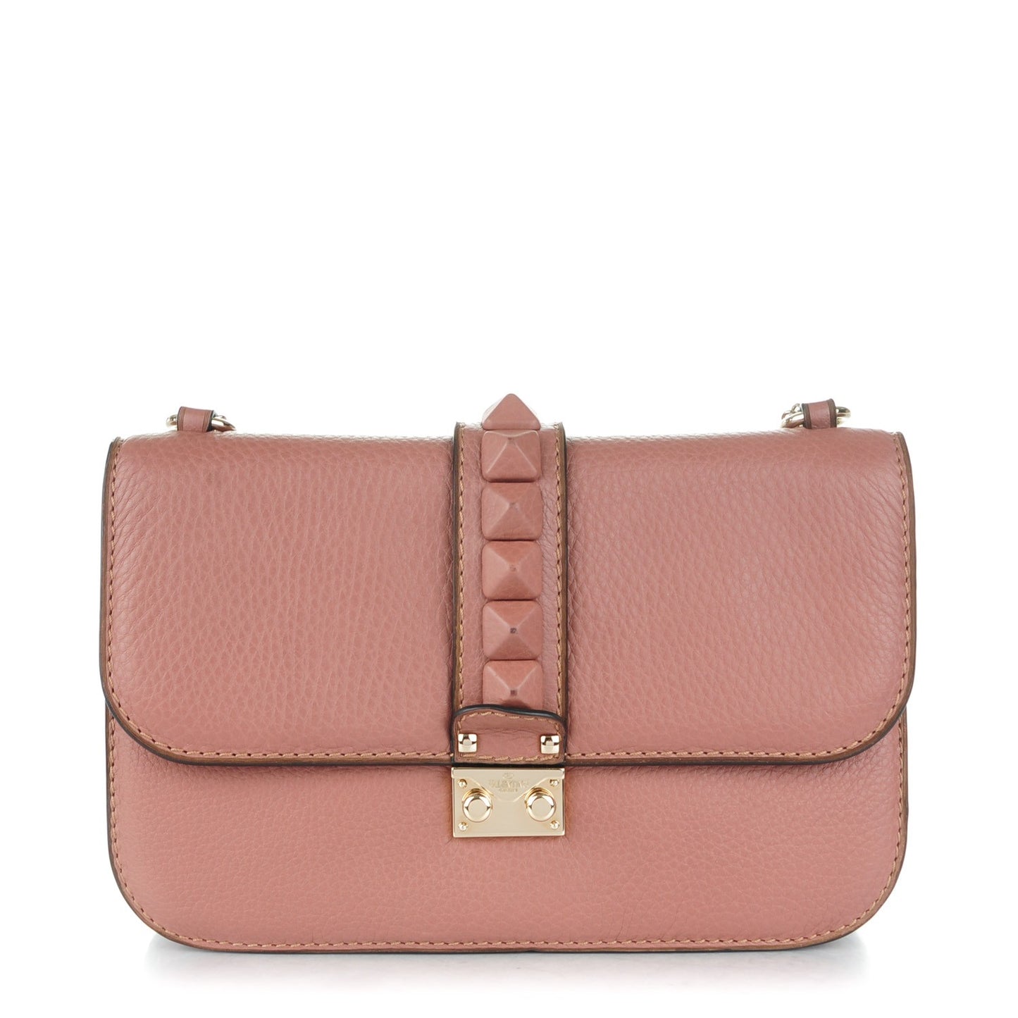 Pebbled Calfskin Monochrome Medium Glam Lock Rockstud Flap Brownish