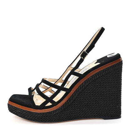 Jimmy Choo Suede Ariela 110 Wedge Sandals 41 Black 1 of 9