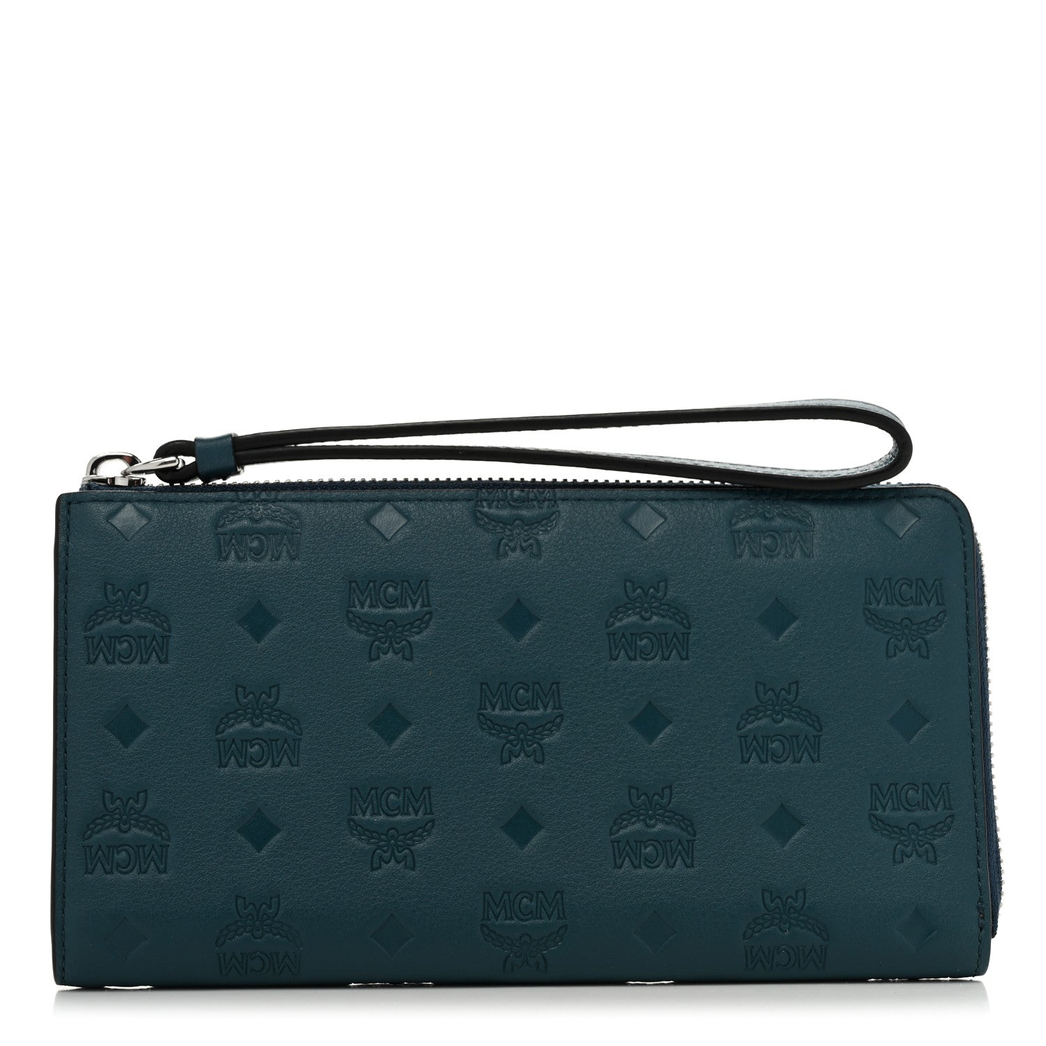 MCM Calfskin Ottomar Monogram Large Aren Zip Wallet Deep Teal 1 of 6