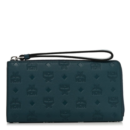 MCM Calfskin Ottomar Monogram Large Aren Zip Wallet Deep Teal 1 of 6