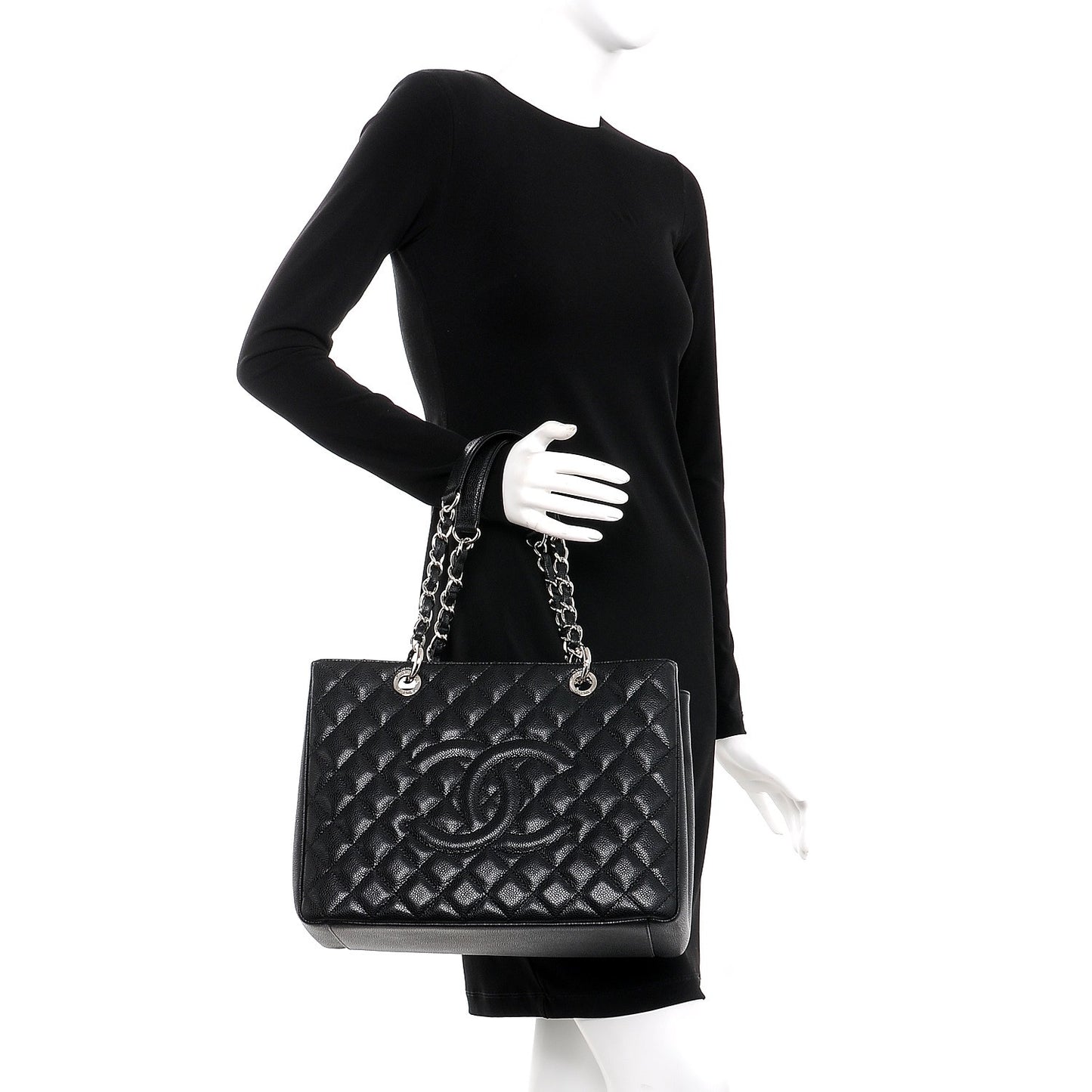 Caviar Quilted Grand Shopping Tote GST Black