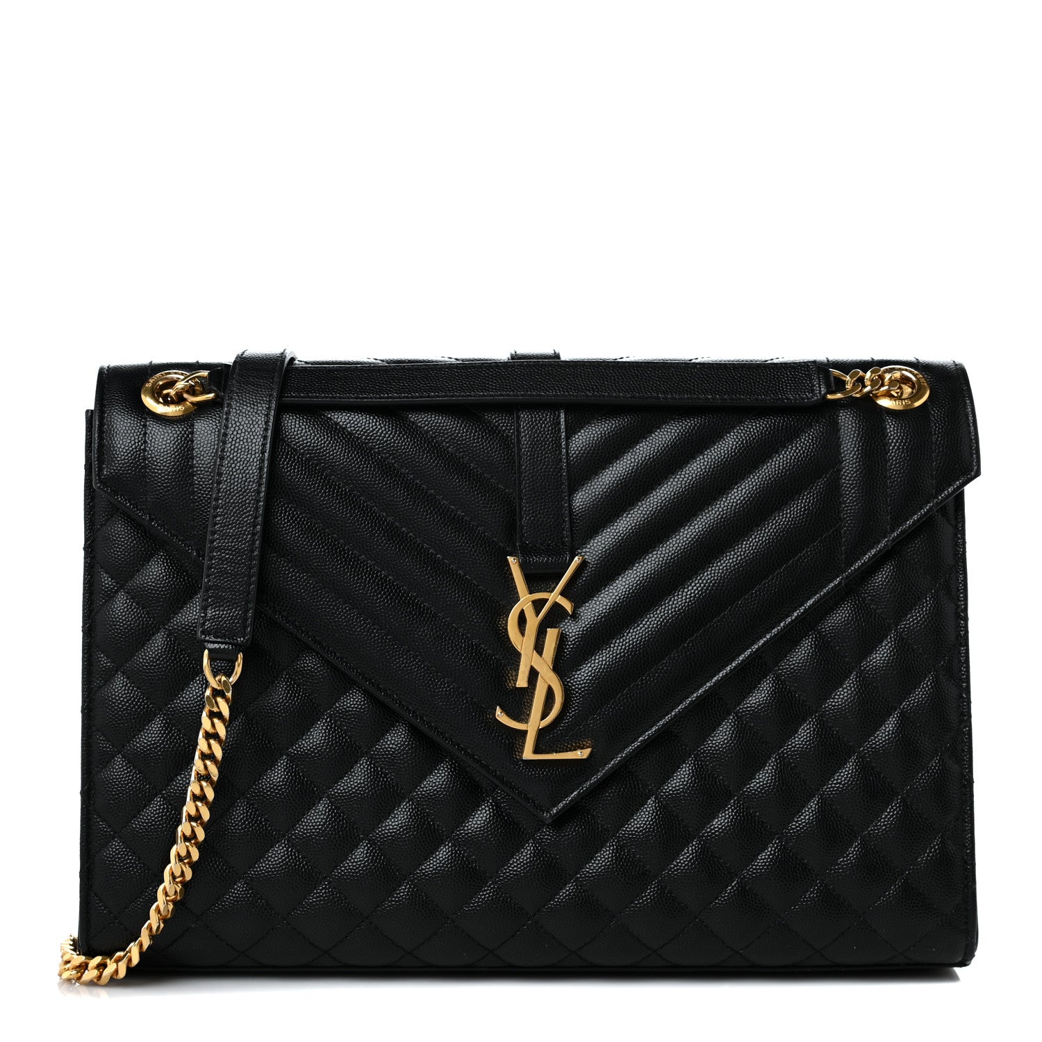 Saint Laurent Grain De Poudre Textured Mixed Matelasse Large Triquilt Monogram Satchel Black 1 of 10