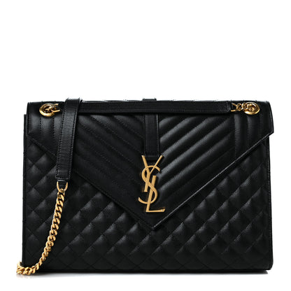Saint Laurent Grain De Poudre Textured Mixed Matelasse Large Triquilt Monogram Satchel Black 1 of 10