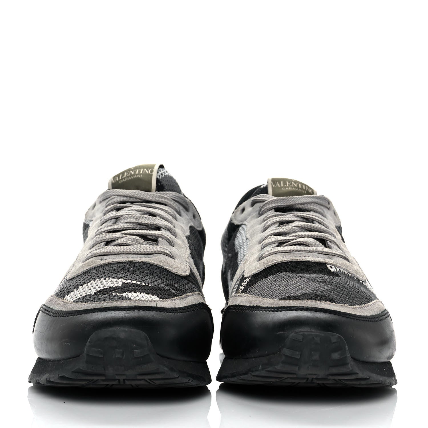 Valentino Garavani Mesh Fabric Suede Camouflage Mens Rockrunner Sneakers 42 Grigio Anthracite Black 2 of 9