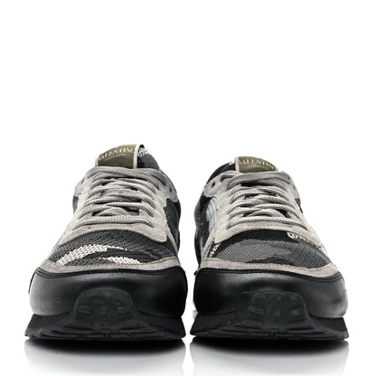 Valentino Garavani Mesh Fabric Suede Camouflage Mens Rockrunner Sneakers 42 Grigio Anthracite Black 2 of 9