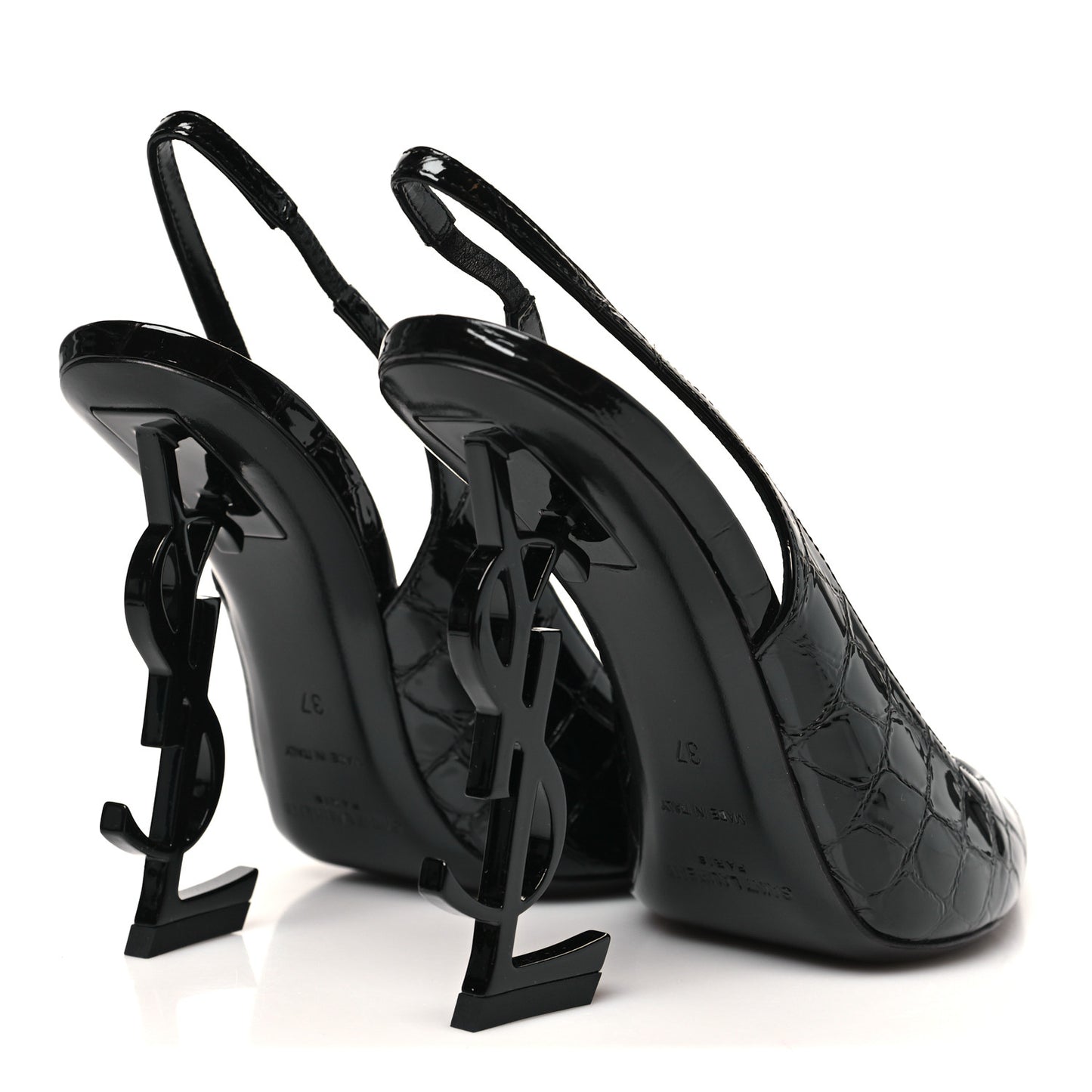 Patent Crocodile Embossed Opyum 110 Slingback Pumps 37 Black