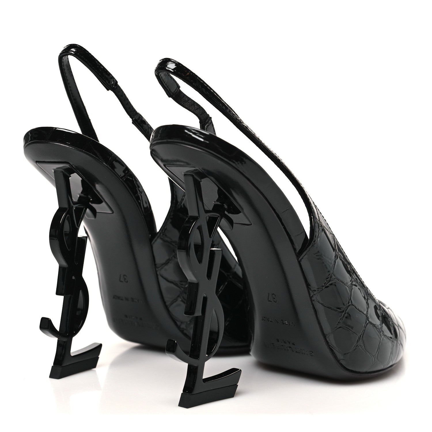 Saint Laurent Patent Crocodile Embossed Opyum 110 Slingback Pumps 37 Black 5 of 10
