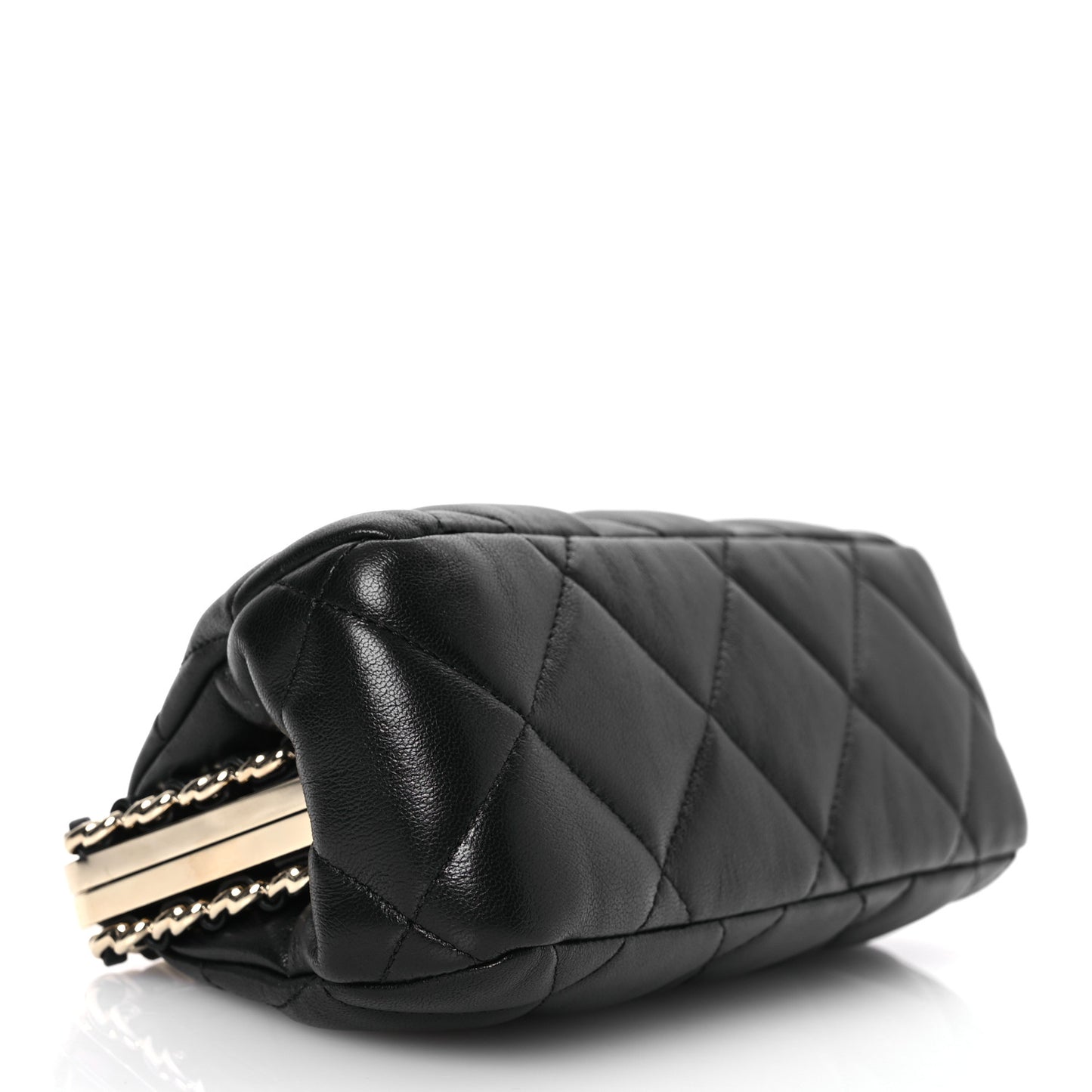 Lambskin Quilted Chain Frame Clutch Black