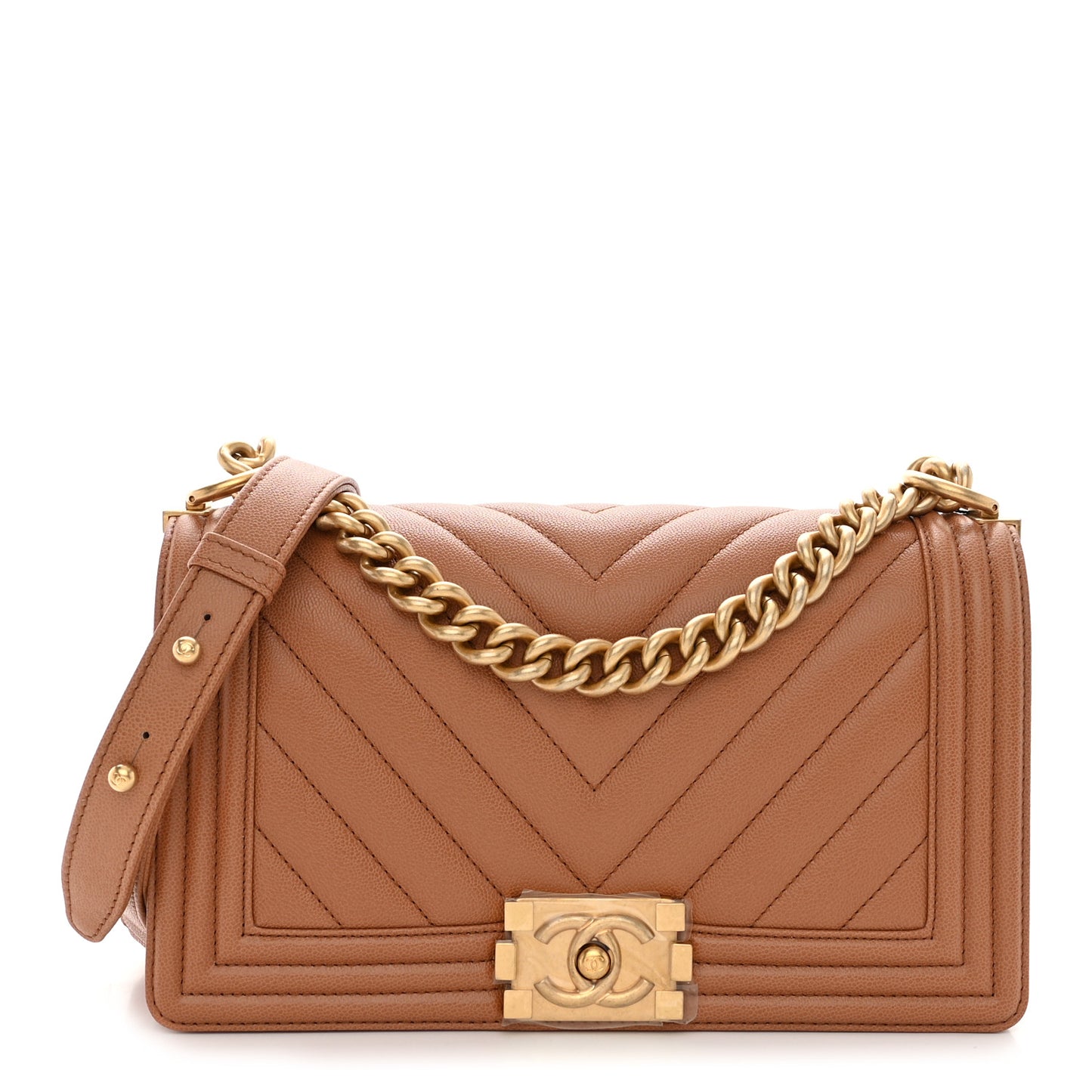 Caviar Chevron Quilted Medium Boy Flap Brown