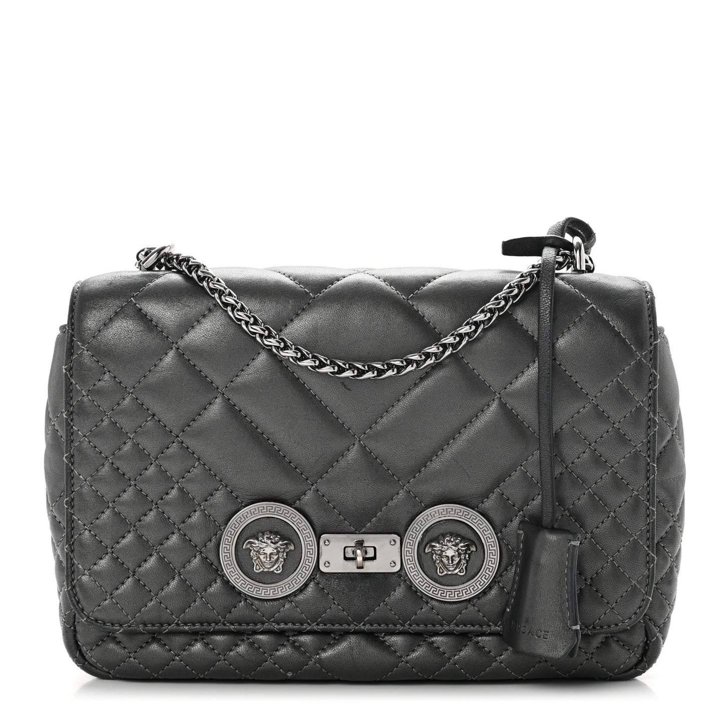 Metallic Nappa Quilted Icon Shoulder Bag Grey