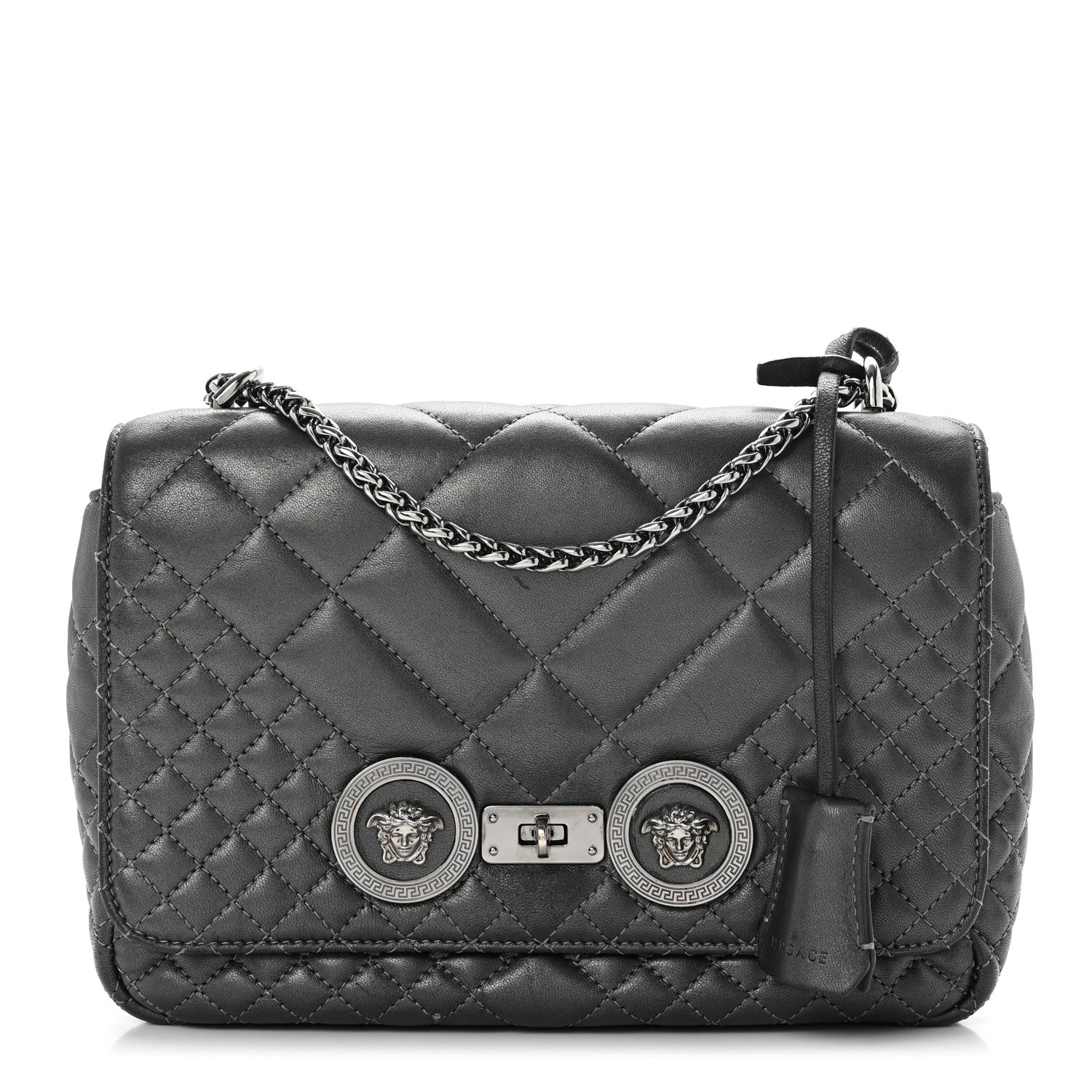 Versace Metallic Nappa Quilted Icon Shoulder Bag Grey 1 of 14