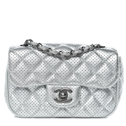 Chanel Metallic Lambskin Perforated Mini Rectangular Flap Silver 1 of 13