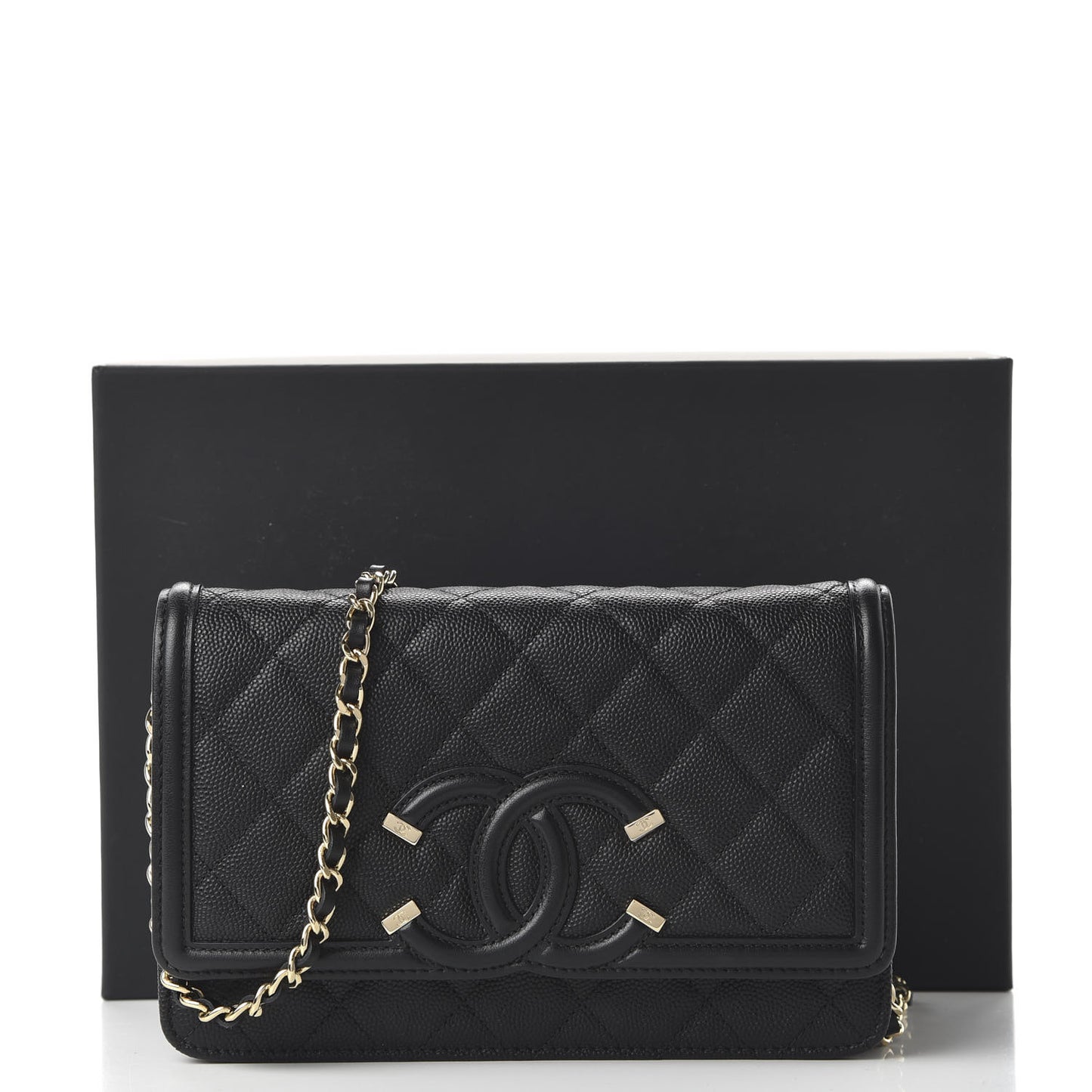 Caviar Quilted CC Filigree Wallet On Chain WOC Black