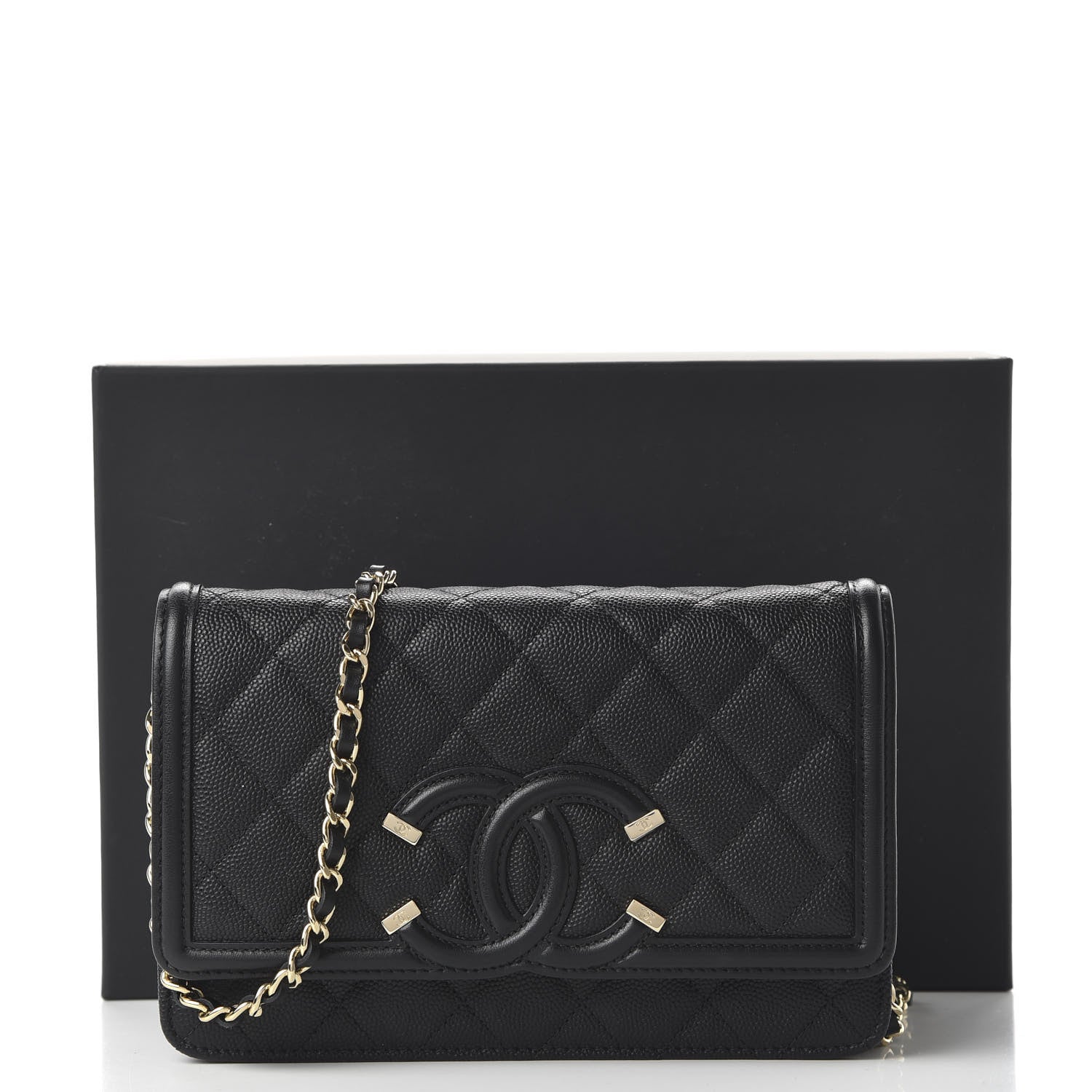 Chanel Caviar Quilted CC Filigree Wallet On Chain WOC Black 12 of 12