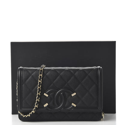 Chanel Caviar Quilted CC Filigree Wallet On Chain WOC Black 12 of 12